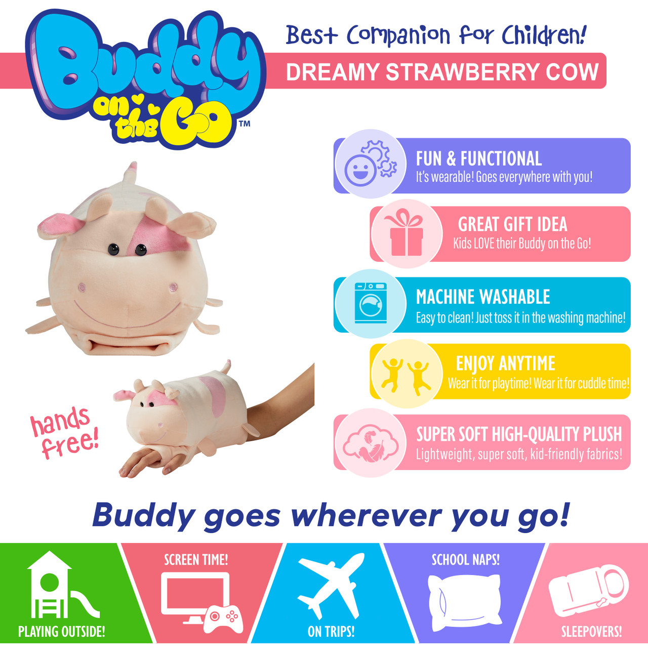 Buddy on the Go Plush - Dreamy Strawberry Cow - Image 5