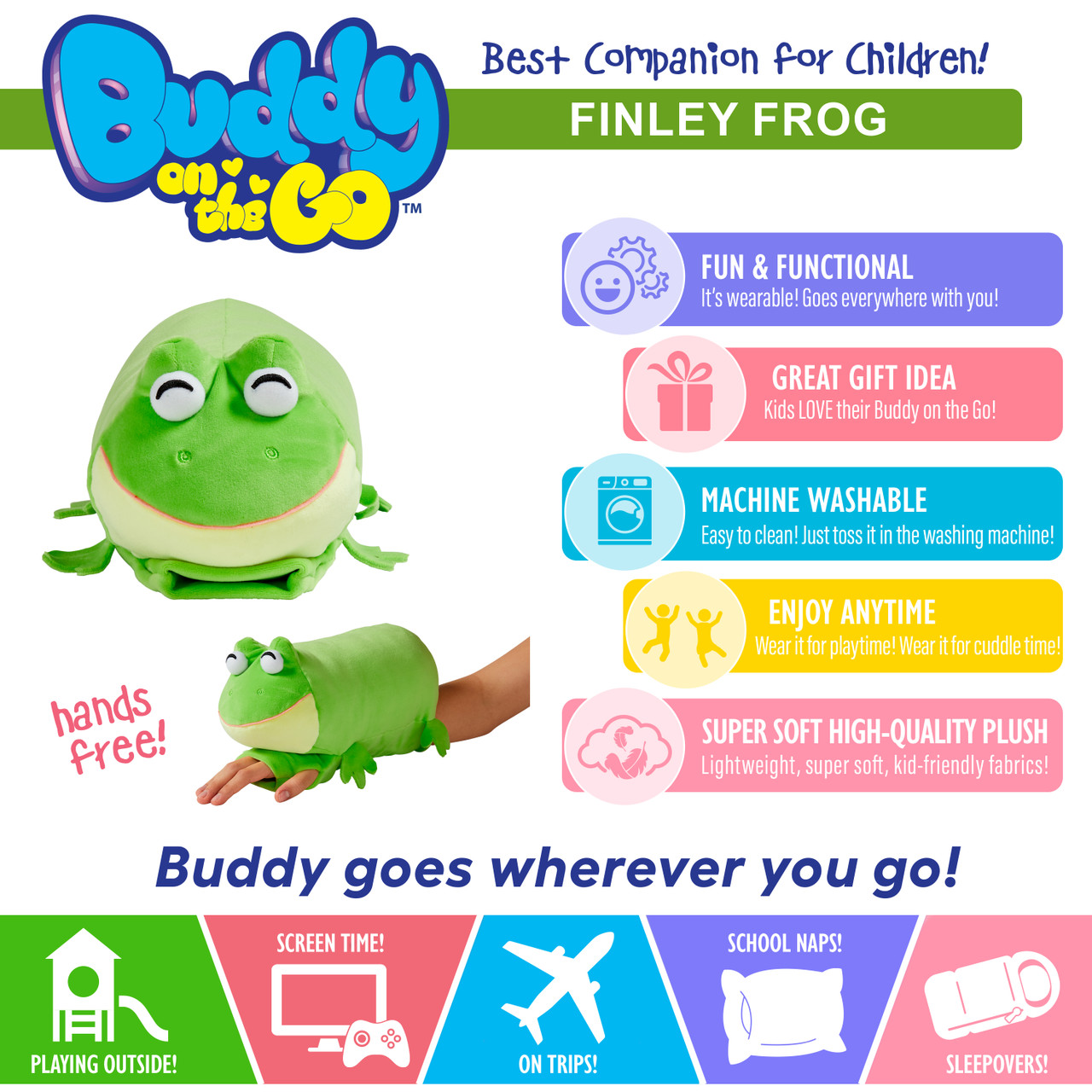 Buddy on the Go Plush - Finley Frog - Image 5