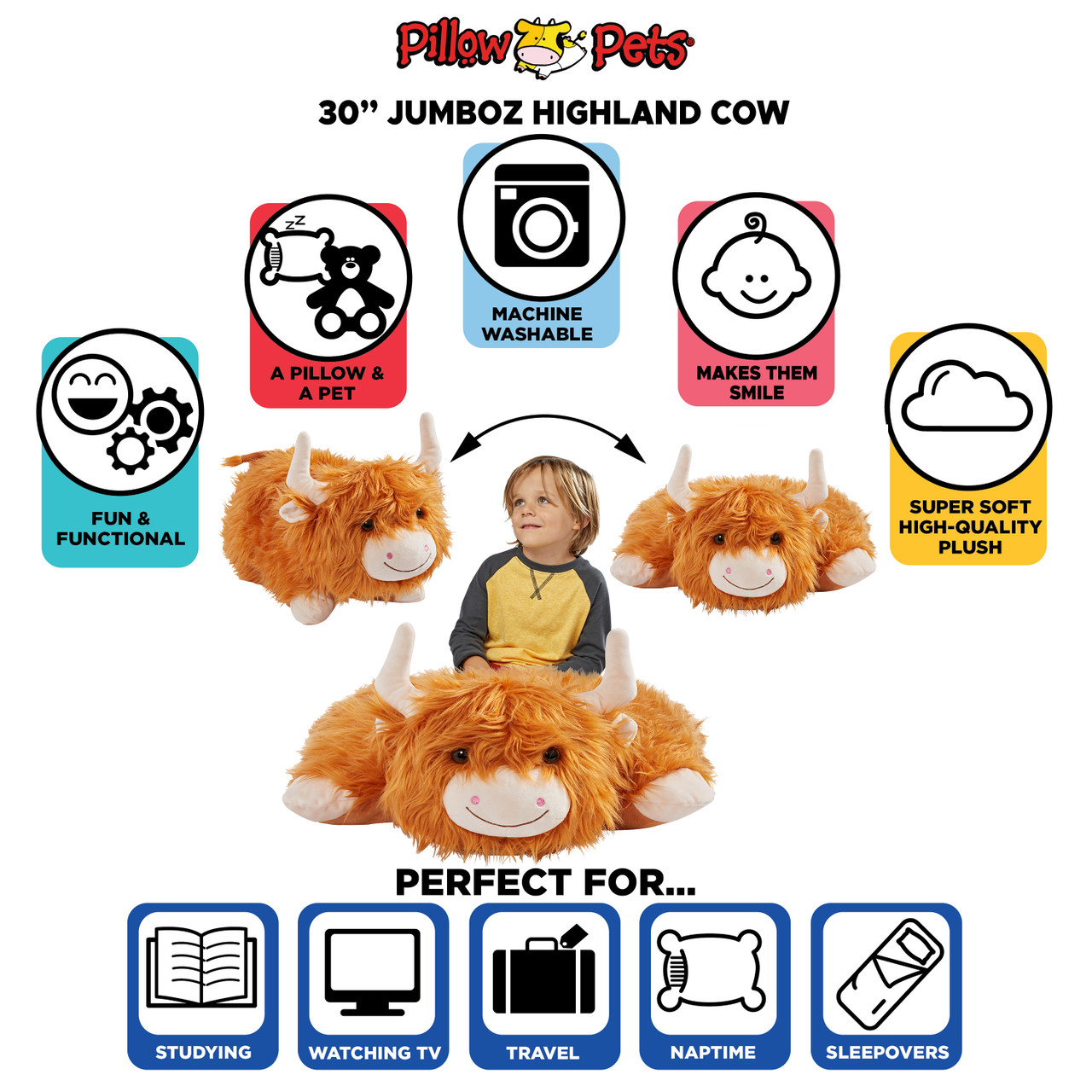 Highland Cow Jumbo 30" Plush Pillow Pet - Image 4