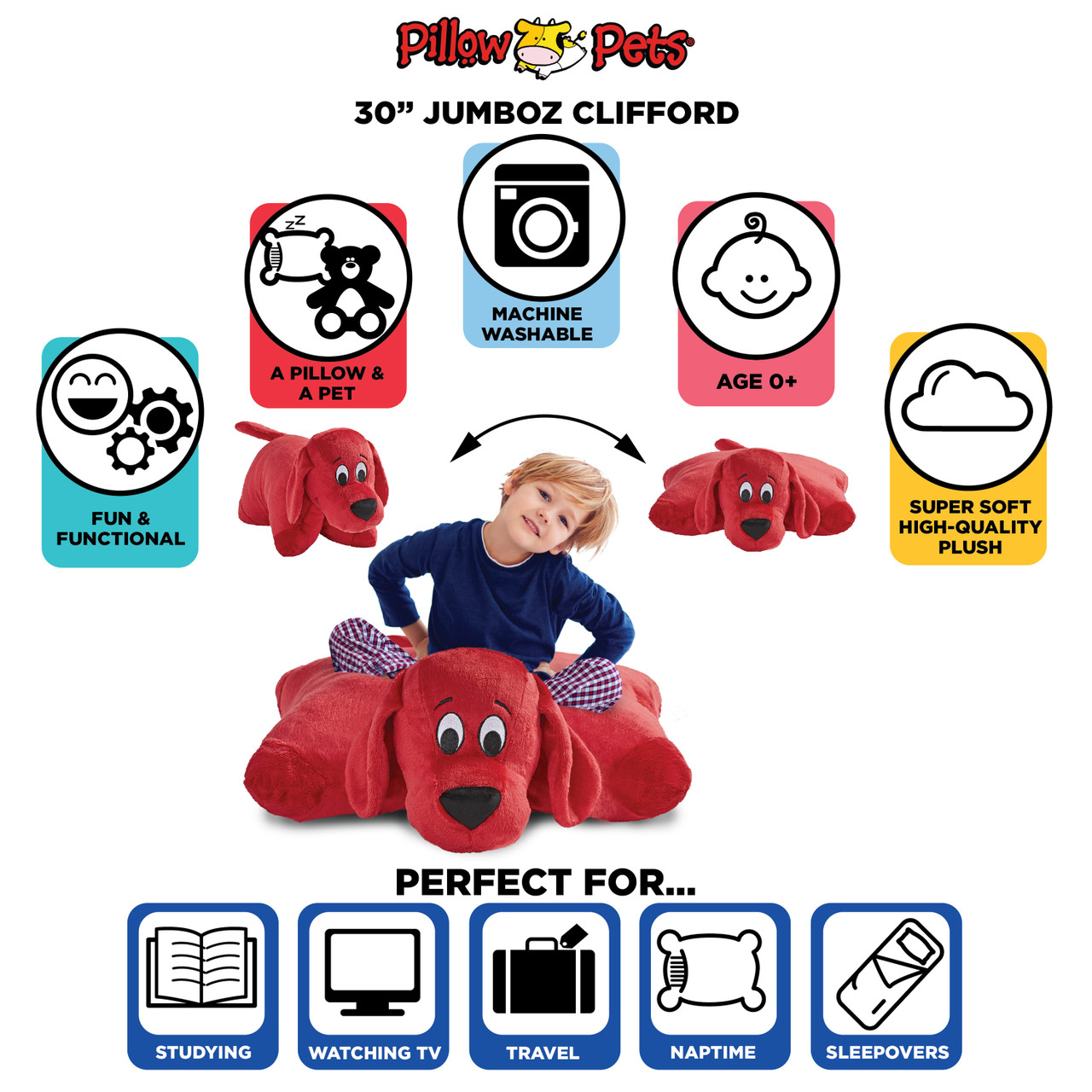 Scholastic Clifford the Big Red Dog Jumbo 30" Plush Pillow Pet - Image 5