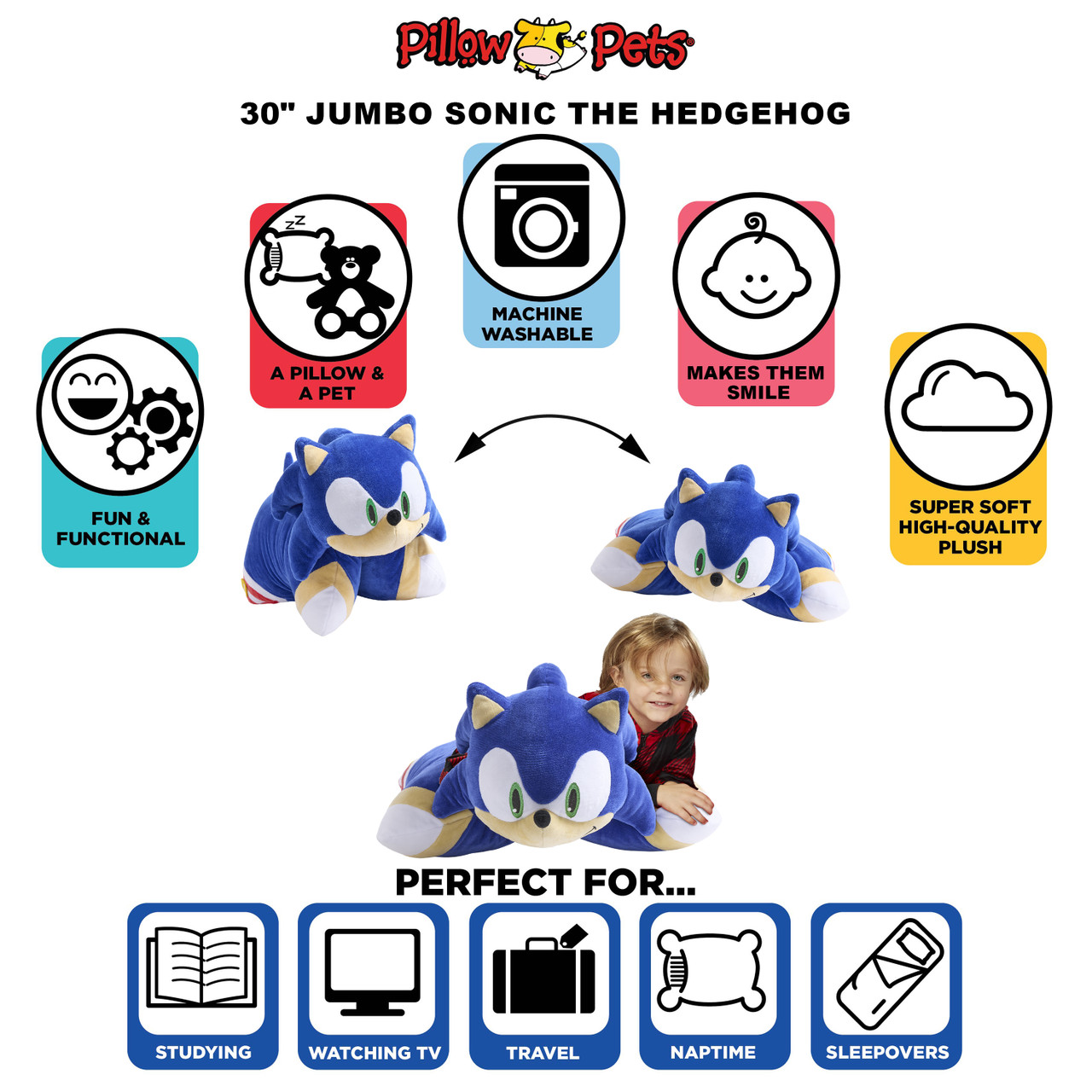 SEGA Sonic the Hedgehog Jumbo 30" Plush Pillow Pet - Image 5