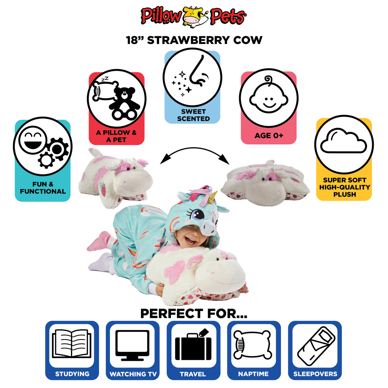 Original Sweet Scented Strawberry Cow Pillow Pet - Image 8