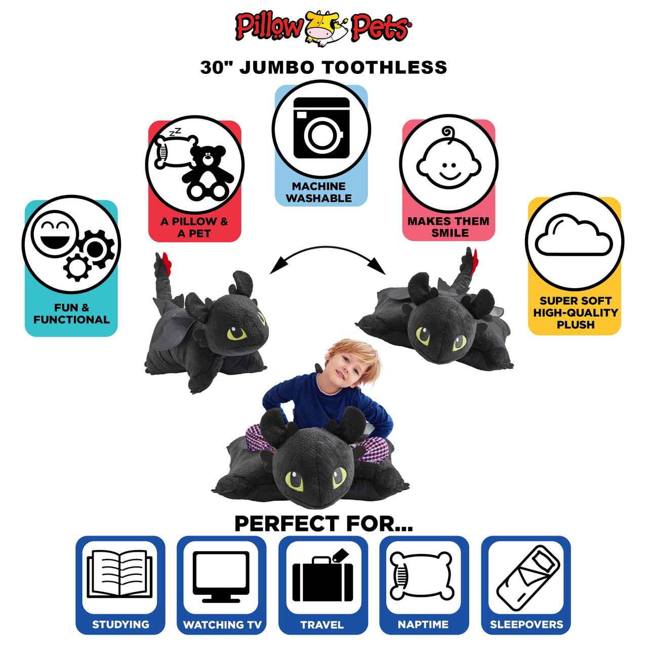 How to Train Your Dragon Toothless Jumbo 30" Plush Pillow Pet - Image 5